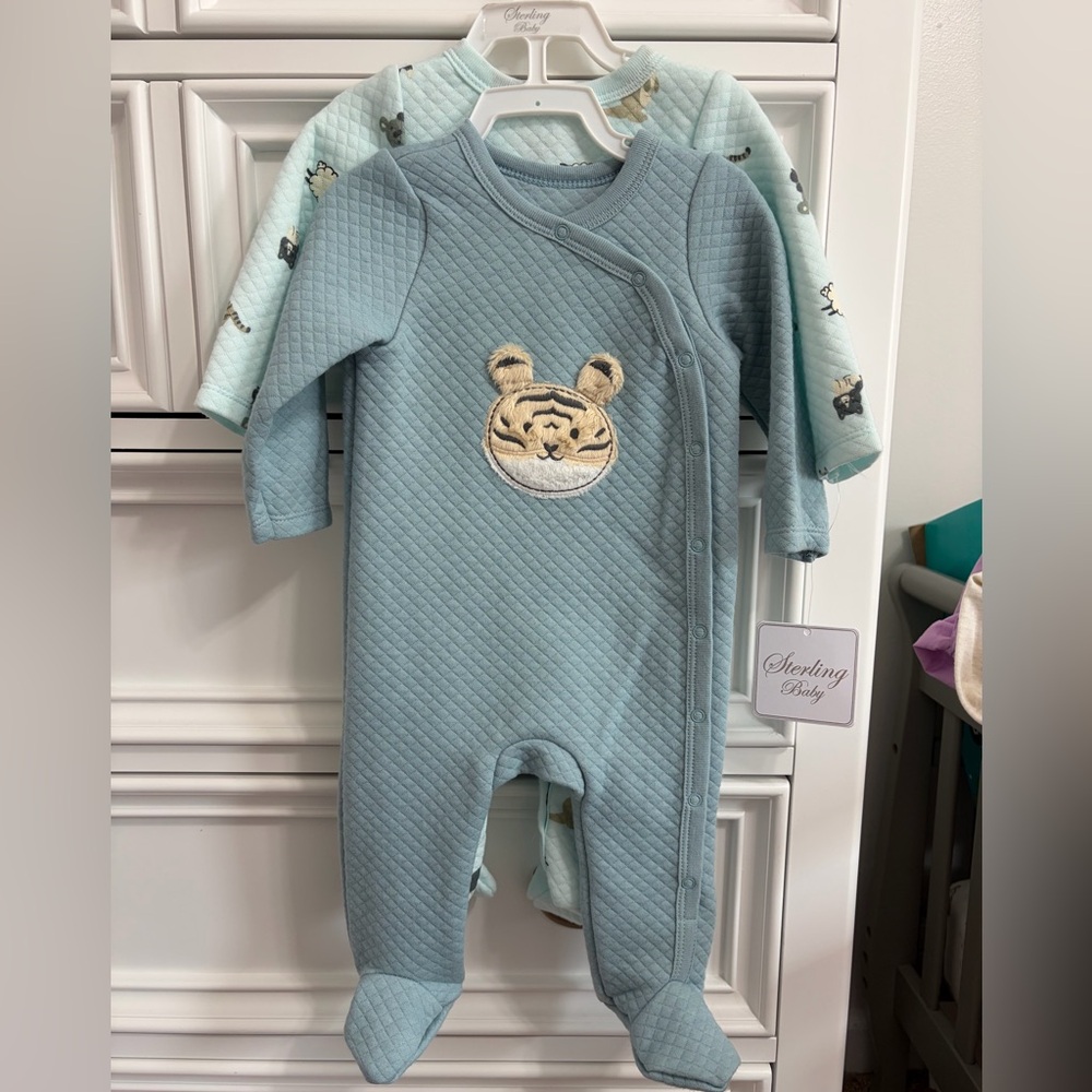 Sterling Baby Quilted Tiger Footie — Light Blue
